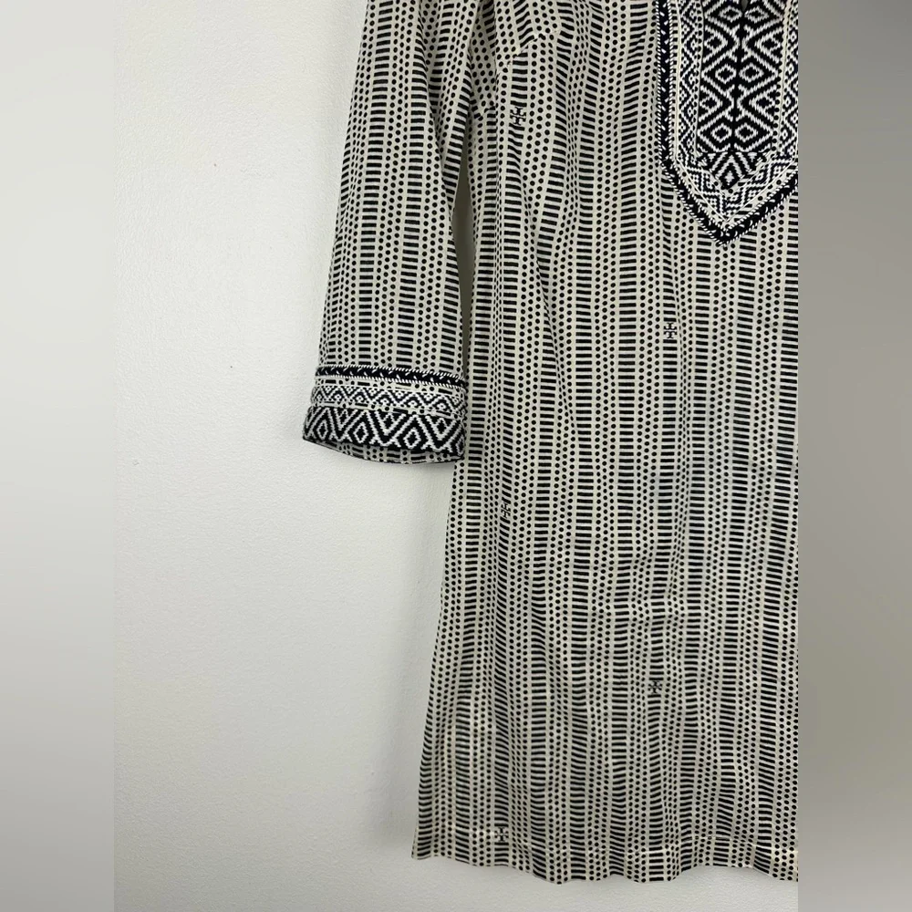 TORY‎ BURCH Corossol Black White Cotton V-Neck Mini Dress Coverup Sz 0